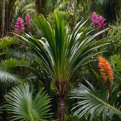 Tropical Flourish: Nikau Palm in Bloom Amidst a Diverse Ecosystem