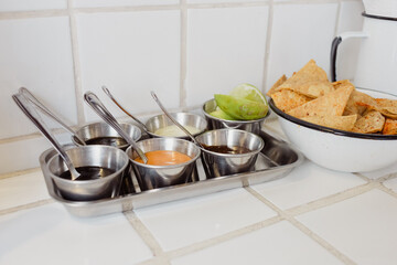 Mexican sauce bowls made with diferent chilis