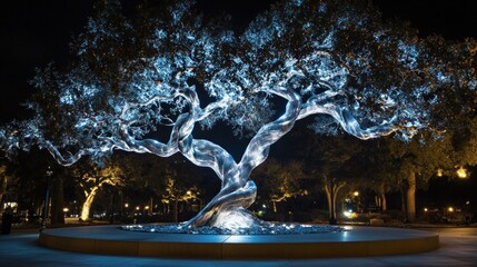 artistic tree sculpture at night background