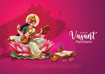 Sarasvati for happy Vasant Panchami Puja of India. abstract vector illustration design