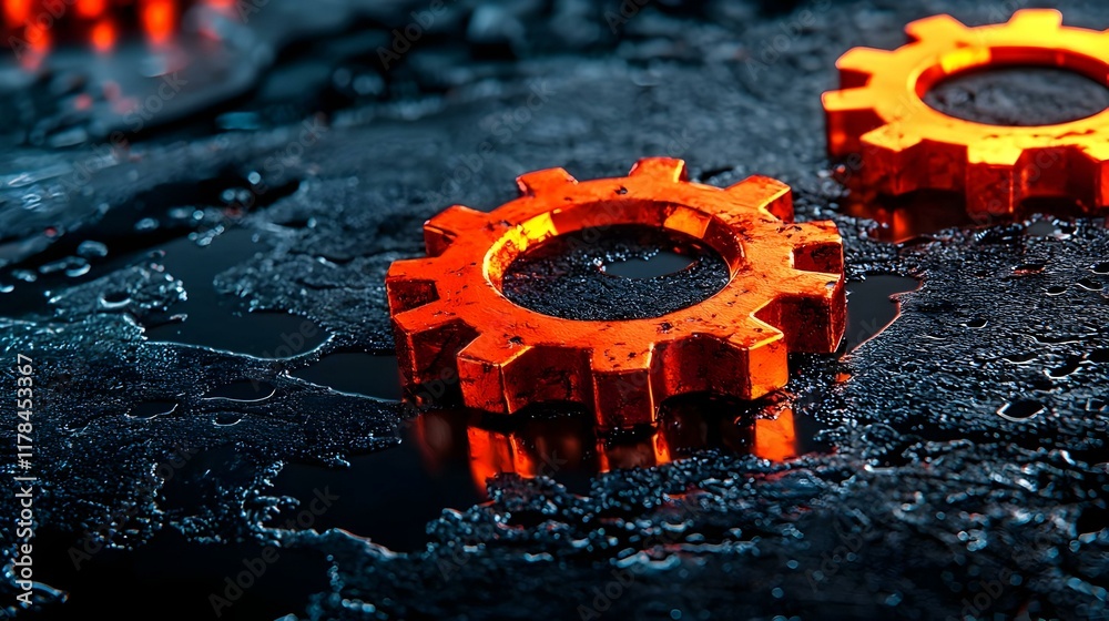 Poster rust programming concept with rusty gear, showcasing a blend of technology and industrial aesthetics