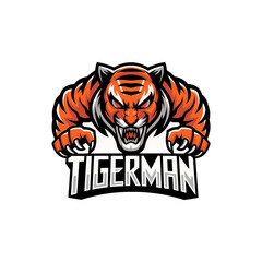 Obraz premium tiger attacking pose with claws design illustration logo with text