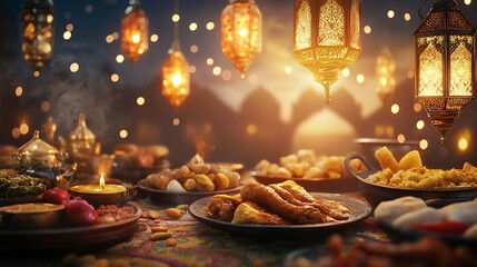 islamic ramadan food background  eid al fitri fasting iftar