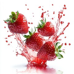 Fresh strawberries splashing in water
