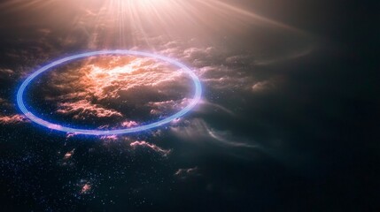 Obraz premium Futuristic Glowing Circle Neon Lights Space Innovation Concept