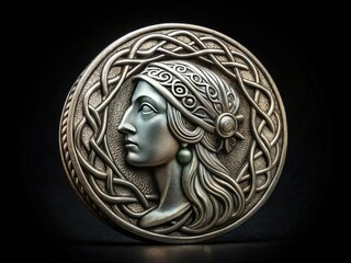 Celtic Queen Silver Coin Medallion - High Detail Photorealistic Black Background