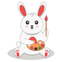 Cute Bunny Cartoon Character on White Background. Vector Illustration