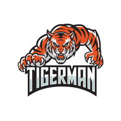 tiger man attacking with claws design logo