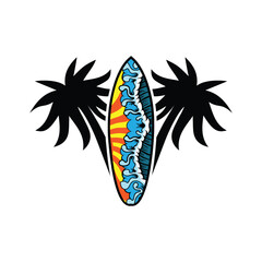 Surf Board wave design.surfing beach logo vintage vector illustration template icon design.