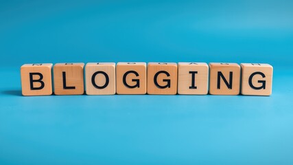 Blogging images, and words on a blue background, Digital Content Creation with a Blogging Theme
