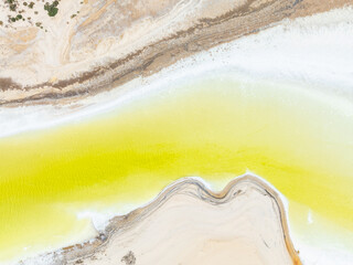 Aerial view of the shore of Lake Baandee, a salt lake around Merredin in Western Australia