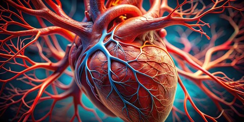 Close-up Cattle Heart Blood Vessels - Anatomy Detail