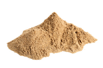 Heap of wet sand on white background. Closeup