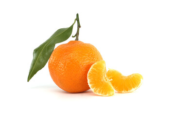Fresh Orange With Segments on White Background, Healthy and Nutritional Snack