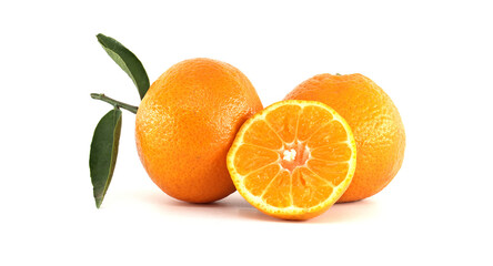Fresh Juicy Tangerines with a Vibrant Slice on a White Background