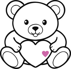 Obraz premium Teddy Bear Holding a Heart with a Pink Accent - Symbol of Love and Care, Valentine's Day Design