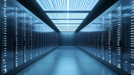 Data center operations and cloud storage solutions modern facility digital environment wide angle