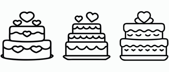 Black and White Wedding Cake Outline Designs Set