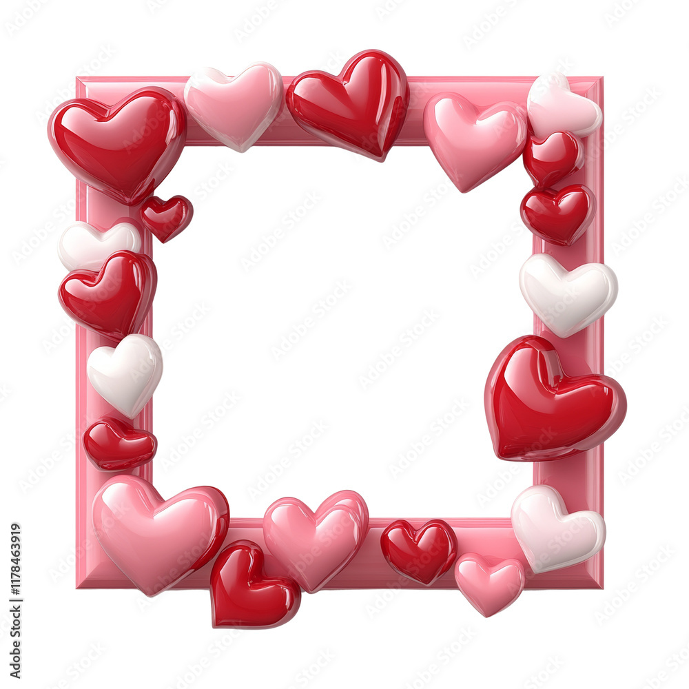Aufkleber a pink frame is adorned with numerous glossy red and pink hearts creating a romantic and festive des