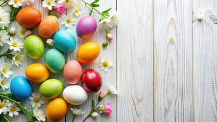 Obraz premium Colorful Easter Eggs with Flowers - Spring Background