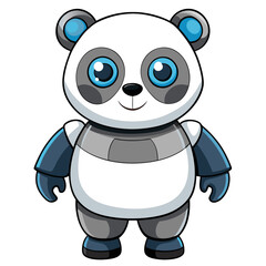 A robotic panda with soft metallic textures and glowing eyes.
