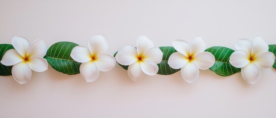 White Plumeria Flowers and Green Leaves Border  Tropical Floral Design  Spa  Wellness