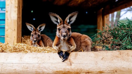 Adorable Red Kangaroo Wallaby Closeup  Wildlife Zoo Animal Portrait