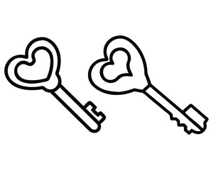 Heart-Shaped Keys Outline  Set