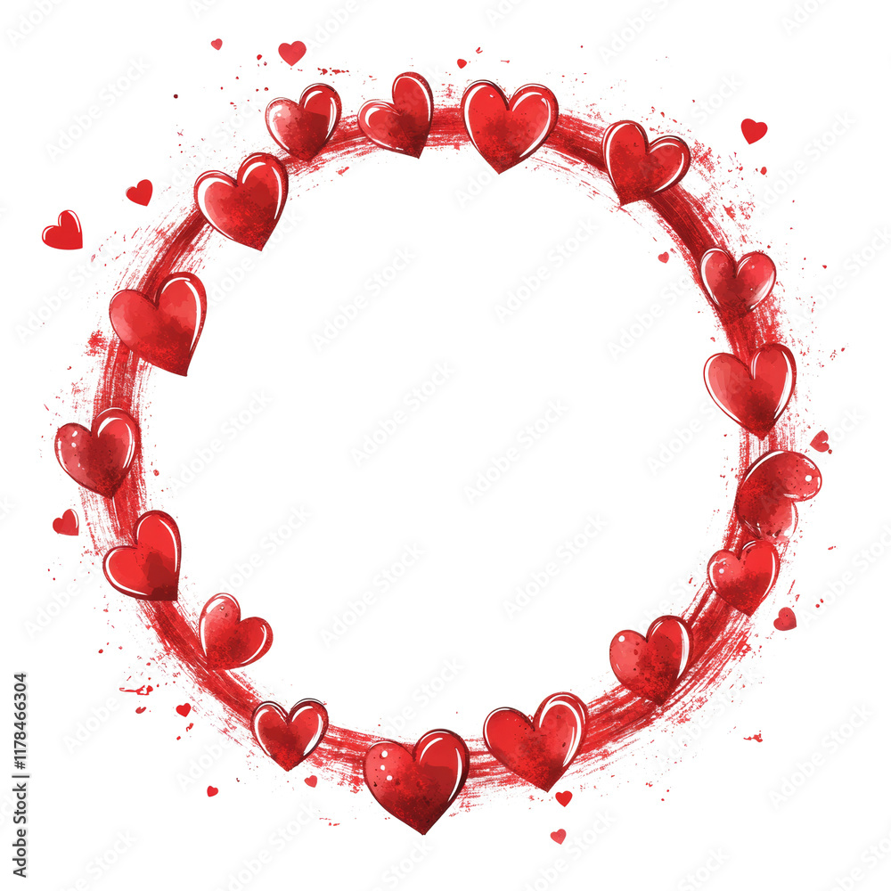 Poster a circular frame composed of red hearts and red brushstrokes provides a romantic design perfect for 