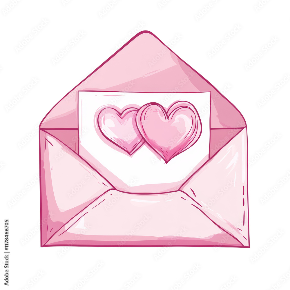 Poster a pink envelope is open revealing a card with two overlapping hearts inside symbolizing love and aff
