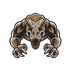 tyrannosaurus fierce attacking with claws logo design illustration