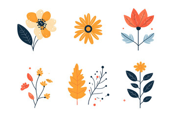 Illustration of Seasonal Floral and Botanical Icons – A Vibrant Collection of Flowers and leaves. A set of seasonal vector icons. 