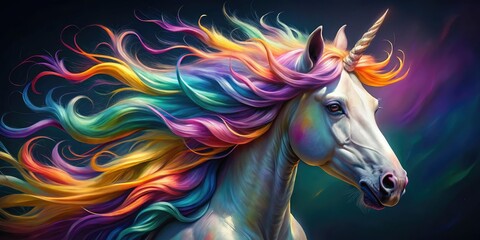 Fototapeta premium Colorful Unicorn Documentary Photography AI Art, Magical Creature, Fantasy Portrait