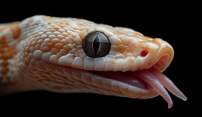 Obraz premium Close-up of an Exotic Snake with Unique Scales and Captivating Eye, Showcasing Details of Serpent Features Against a Dark Background
