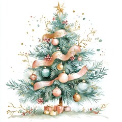 Elegant Watercolor Christmas Tree with Ornaments