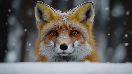Obraz premium A close-up of a red fox in a snowy landscape, showcasing its striking features.