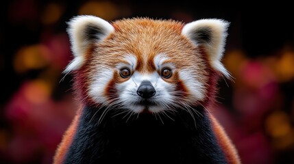 Obraz premium A close-up of a red panda with striking fur and expressive eyes against a blurred background.