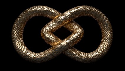 Fototapeta premium Golden Infinite Loop Symbol Representing Eternity, Continuity, and Unbreakable Bonds, Artistic Design with Textured Surface on Black Background for Creative Projects