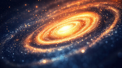 Fototapeta premium Glowing spiral galaxy with bright center and swirling stars