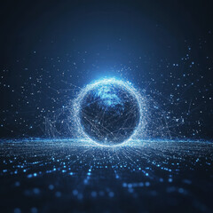 Obraz premium glowing blue sphere composed of lines and dots in digital space