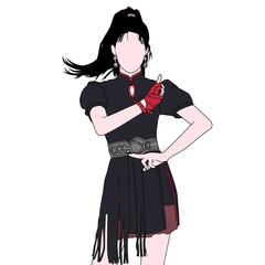 Stylized Illustration of Woman in Modern Fashion and Striking Pose.Illustration depicting a faceless woman wearing a stylish black dress, showcasing bold fashion.