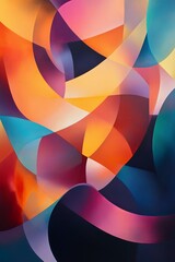 Obraz premium Dynamic abstract design featuring colorful geometric shapes and curves in vibrant warm and cool tones.