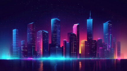 Fototapeta premium Futuristic city skyline at night with glowing neon lights