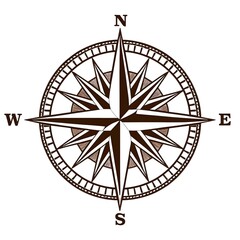 Vintage Compass Rose Graphic Design Against White Background