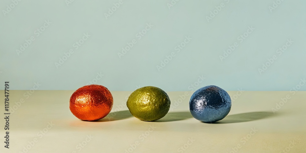 Aufkleber three eggs with glitter on them are sitting on a table