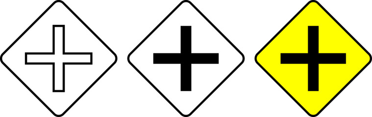 diamond intersection ahead road sign set
