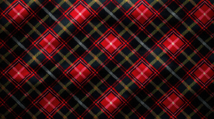 Classic tartan plaid pattern in red and black with diamond shapes