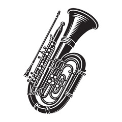 Naklejka premium Bassoon Silhouette Vector Illustration, Solid White Background.