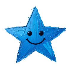 Textured Blue Star with Smiley Face on White Background