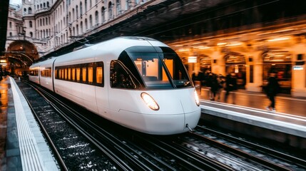 Fototapeta premium High Speed Train Arriving at Modern Railway Station